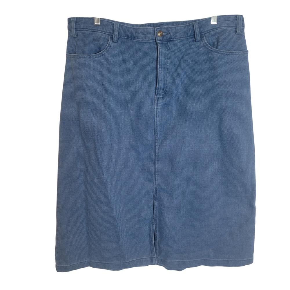 Duluth Trading Co Blue Textured Midi Skirt Womens Size 18 Five Pocket Cotton